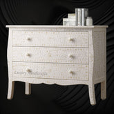 Bone Inlay Curved 3 Drawer Floral Dresser White 2